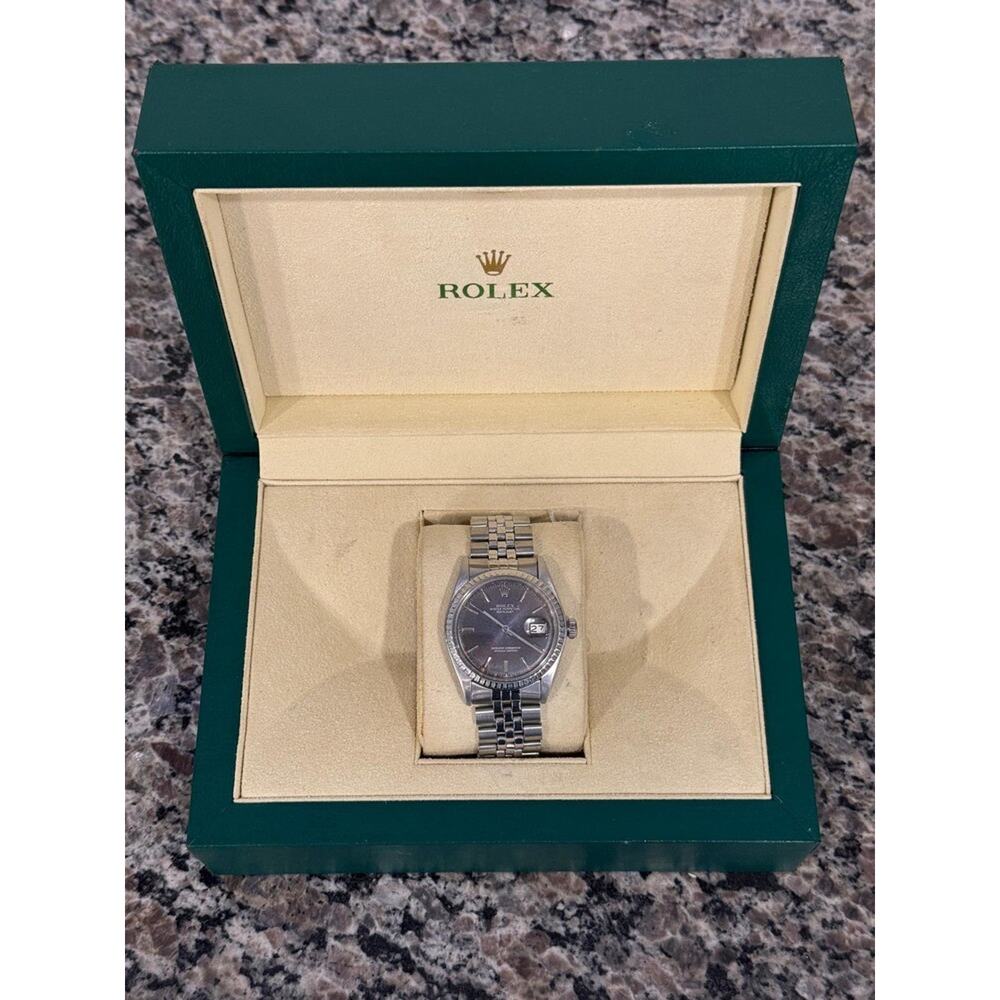 Rolex Datejust 36mm 1603 1988 Hashed Engine Turn Bezel Jubilee Band Blue Dial - Picture 3 of 11